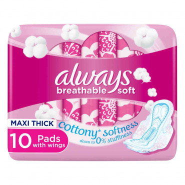 Always Breathable Soft 10 Pads with Wings 
