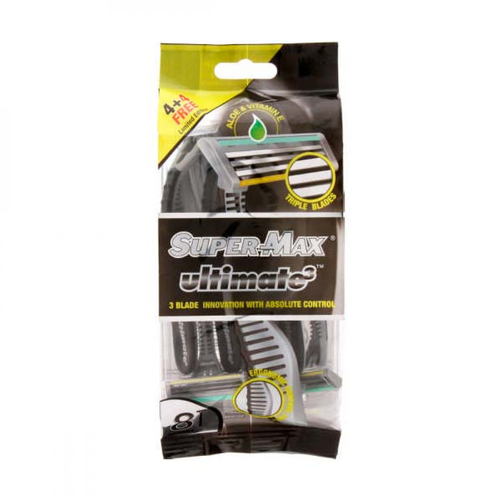 Supermax Men Ultimate 3 Blue Dispo Pouch Of 8S  Supermax Men Ultimate 3 Blue Dispo Pouch Of 8S