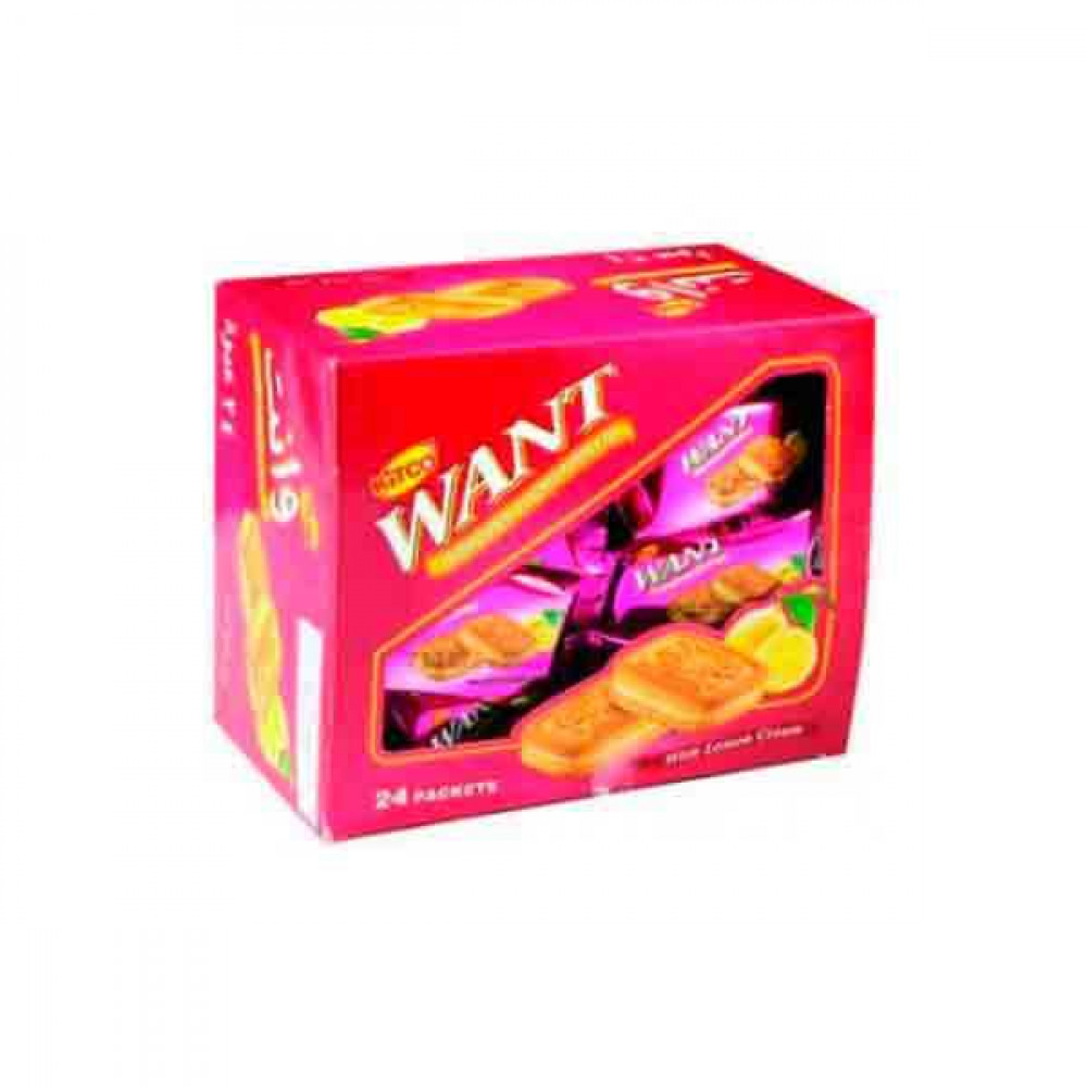 Kitco Want Sandwich Biscuits Lemon 24 x 45gm  Kitco Want Sandwich Biscuits Lemon 24 x 45gm