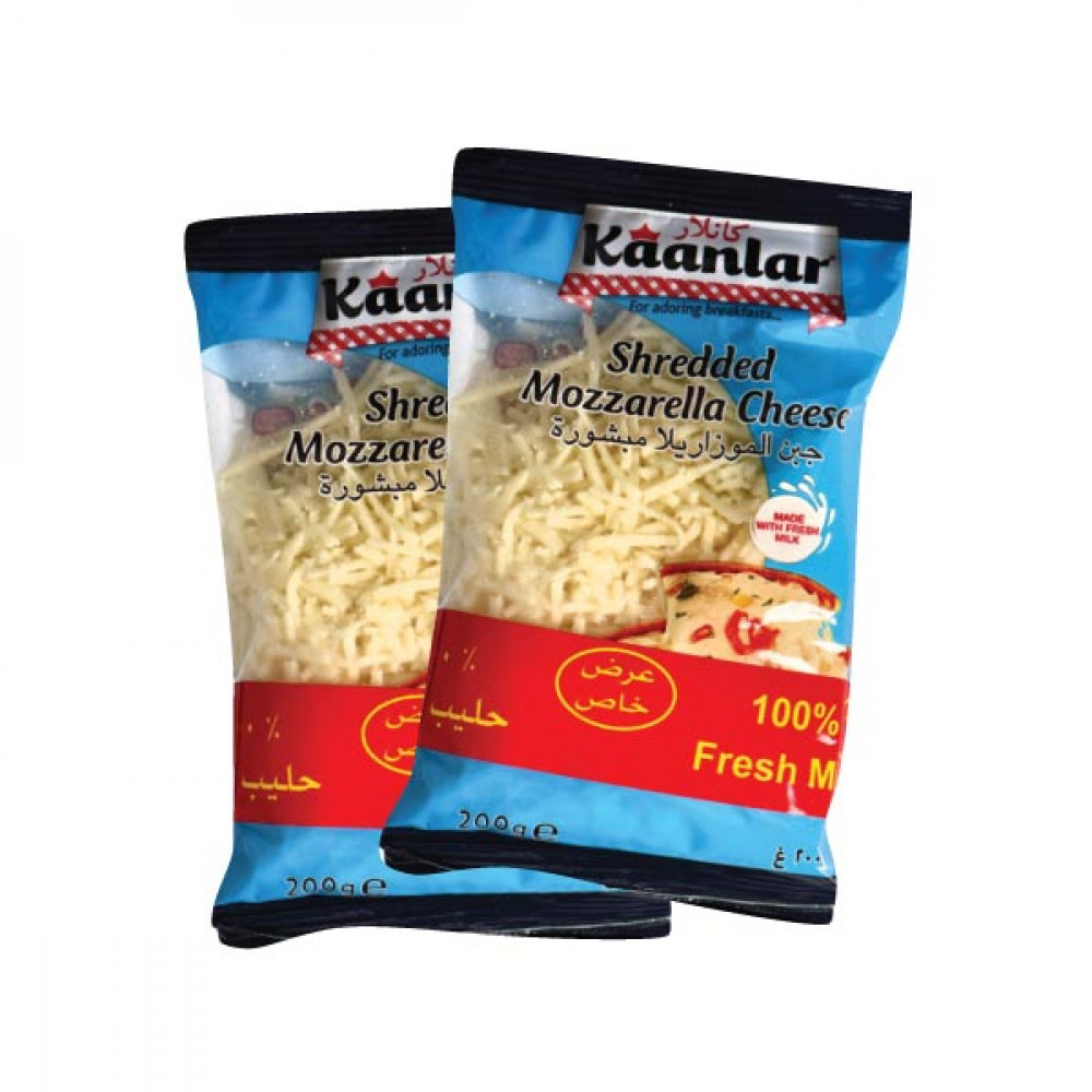 Kaanlar Mozzarella Cheese Shredded 2x200 gm  Kaanlar Mozzarella Cheese Shredded 2x200 gm