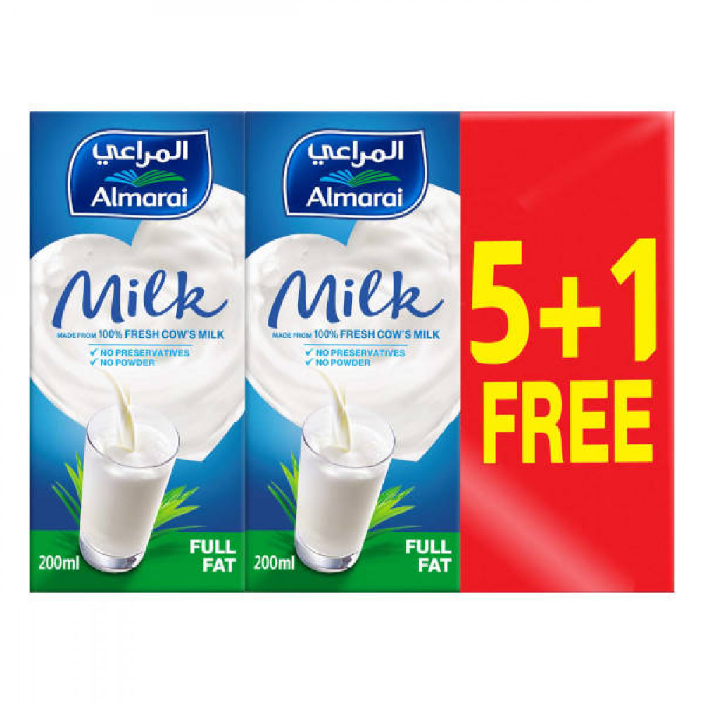 Almarai Long Life Milk Full Fat 200ml 5 + 1 Free  Almarai Long Life Milk Full Fat 200ml 5 + 1 Free