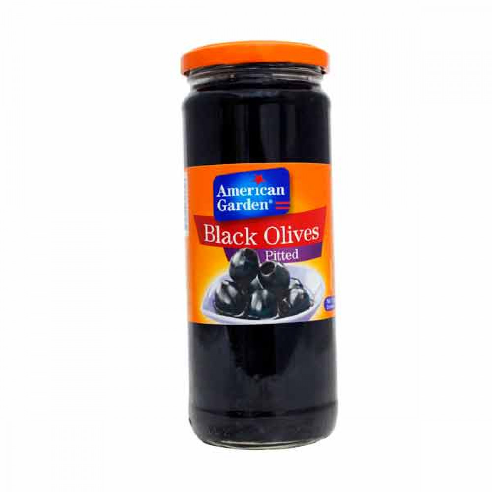 Amercan Garden Black Pitted Olives 450gm  Amercan Garden Black Pitted Olives 450gm
