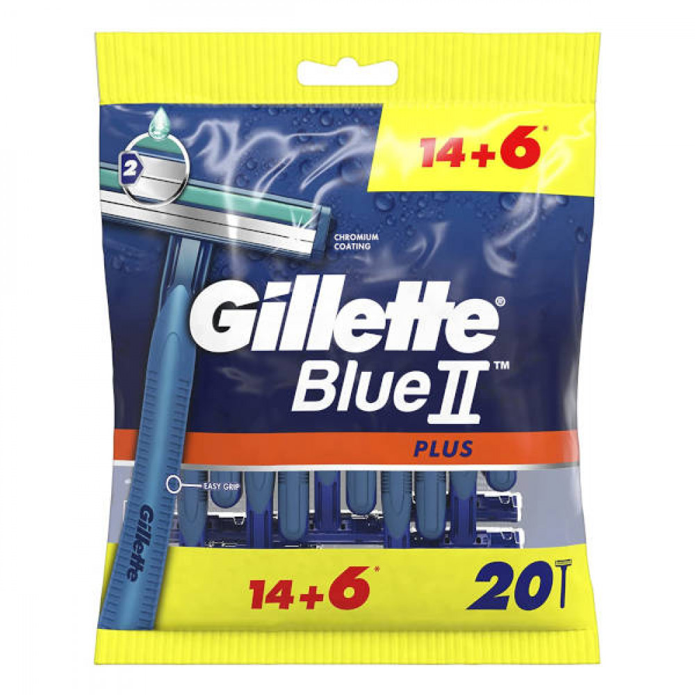 Gillette Blue II Plus Disposable Razors 14 + 6  Gillette Blue II Plus Disposable Razors 14 + 6