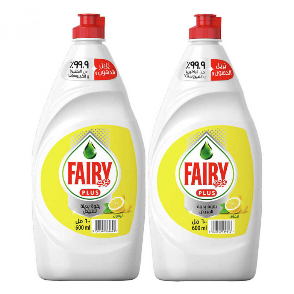 Fairy Plus Dishwashing Liquid Lemon 2 x 600ml  Fairy Plus Dishwashing Liquid Lemon 2 x 600ml