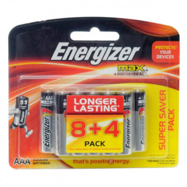 Energizer AAA Size Batteries 8 + 4 Free 