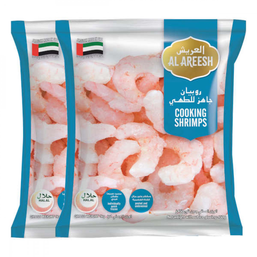 Al Areesh Frozen Cooking Shrimps 2 x 500gm  Al Areesh Frozen Cooking Shrimps 2 x 500gm